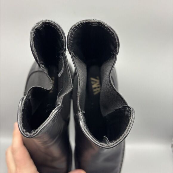 Zara Ankle Boots Women’s Size 40 US 9 Black Leather Pull On Block Heel - Picture 14 of 15